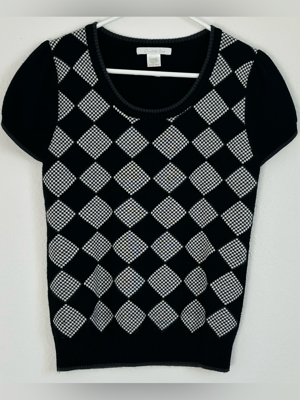 vintage charlotte russe short sleeve y2k argyle checker top